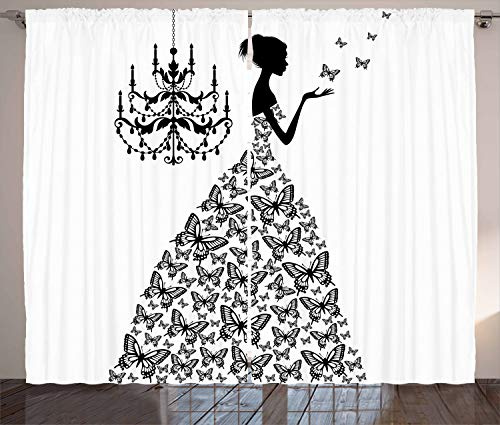 ABAKUHAUS Jahrgang Rustikaler Gardine, Liebe Land-Hochzeit, Schlafzimmer Kräuselband Vorhang mit Schlaufen und Haken, 280 x 245 cm, Schwarz-Weiss