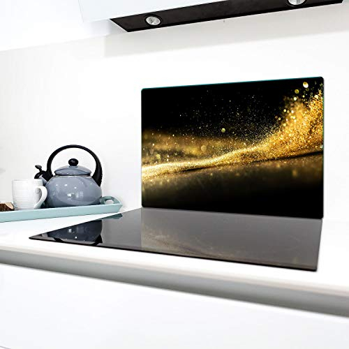QTA | Herdabdeckplatten 80x52cm Ceranfeld Abdeckung Glas Spritzschutz Abdeckplatte Glasplatte Herd Ceranfeldabdeckung Gold Schwarz
