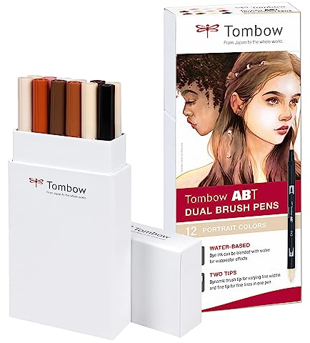 Tombow - ABT Dual Brush | Estuche con 12 Rotuladores Acuarelables de Doble Punta en Colores para Retratos
