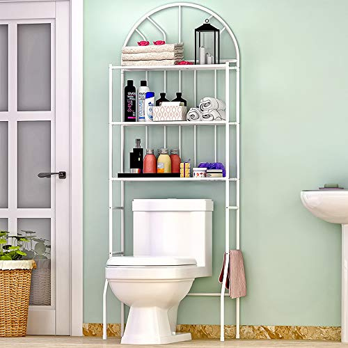 Étagère de toilette, Meuble de Rangement Au-Dessus des Toilettes WC ou Lave-Linge, avec 3 tablettes, en métal laqué