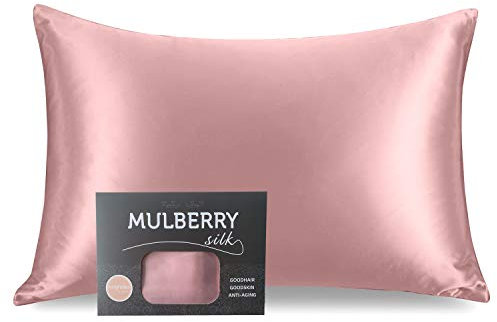 Cognatio 22 Momme 100% Mulberry Silk Pillowcase for Skin and Hair, Both Sides Pure Silk Pillow Case with Hidden Zipper, 1pc, Gift Box Packed, 50 x 75 cm, Rose Pink