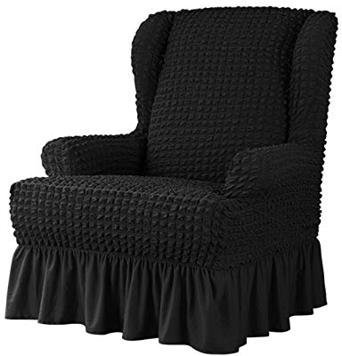 VanderHOME Sesselbezug Jacquard Stretch Ohrensessel Husse Spandex Antirutsch Sofaüberwurf Sessel-Überwürfe für Ohrensessel (Schwarz)