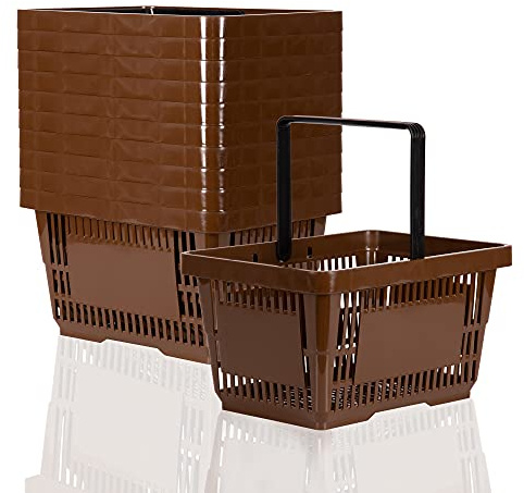 Aigentlich Einkaufskorb Kunststoffkorb 22L, 10er Set, Braun | 10 Körbe Tragekorb Plastikkorb Shopping-Basket mit 1 Tragebügel lebensmittelgeeignet stapelbar stabil bis zu 30kg belastbar