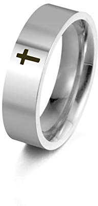 Dreamtimes Cross Ring Stainless Steel Christian Jesus Christ Lord Cross Ring Prayer Jewelry Mens Womens Silver Color (20MM)