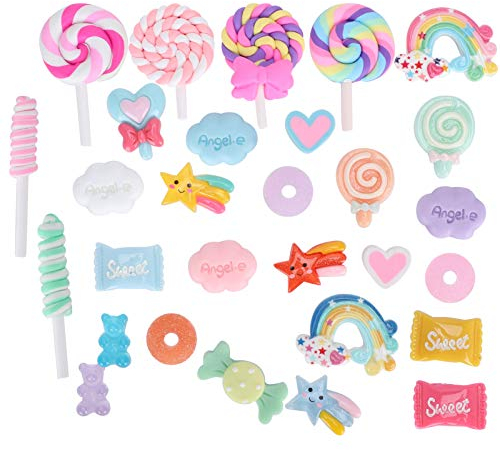 29Pcs Bunte Süßigkeiten Charms, Simulation Mixed Candy Sweets Kunststoff Dekoration für DIY Craft Making Ornament Scrapbooking Phone Case Decor