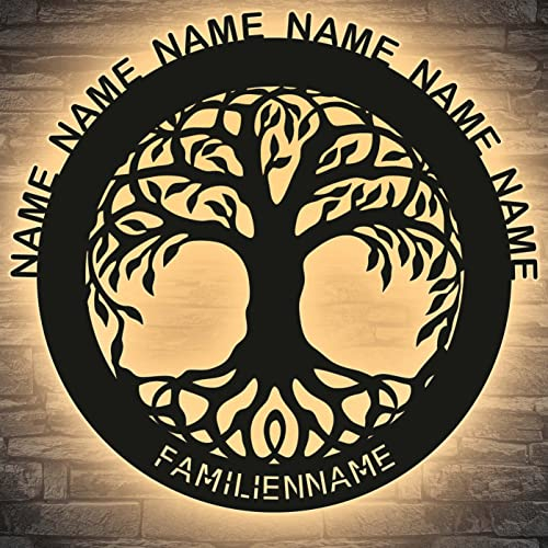 LEON - FOLIEN Familienbaum Deko LED Stammbaum personalisiert mit bis zu 6 Namen Familienname Baum Lasergravur Geschenke Familie Schlummerlicht - Lebensbaum Family