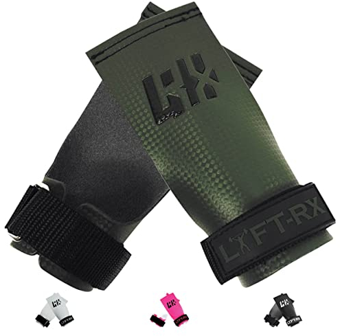 LYFT-RX Carbonfaser Hand Grips - Weightlifting, Cross Train, Pullup, Muscle Ups, Gym, Gewichtheben, Gymnastic Fit, Fingerless Palm Grip, No Hole Lift Gloves, OD Green Mittel