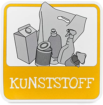 Aufkleber Kunststoff - Maße (BxH): 10,0 x 10,0 cm - PVC- Folie, selbstklebend - Hinweisschild Mülltrennung - Plastikmüll Sticker - Mülltonnen Kennzeichnung - Abfall Zeichen - Betriebsausstattung24®