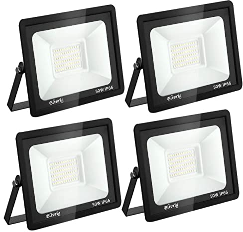 Blivrig 50W LED Strahler Außen Set Warmweiß 3000K, 5000LM Außenstrahler, IP66 Wasserdicht LED Fluter Aussen, Flutlicht, Aussenlampe für Gärten, Innenhöfe, Garage, Hotel