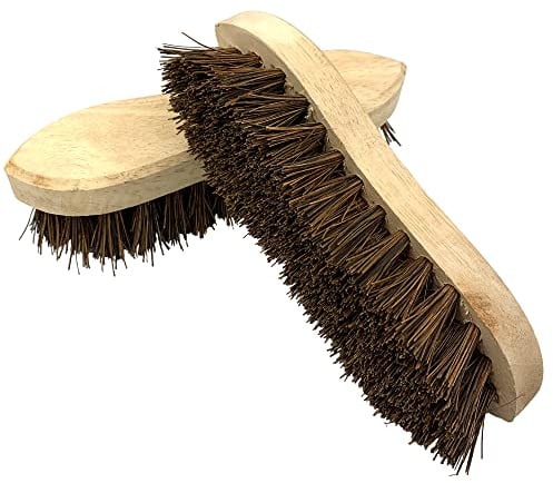 Pack of 2 Wooden Scrubbing Brush Heavy Duty | 8-inch Hard Bristle Brush with Stiff Bassine Fills | Traditional Hand Scrubbing Brush Ideal for Cleaning Hard Floors to Remove Grime and Dirt