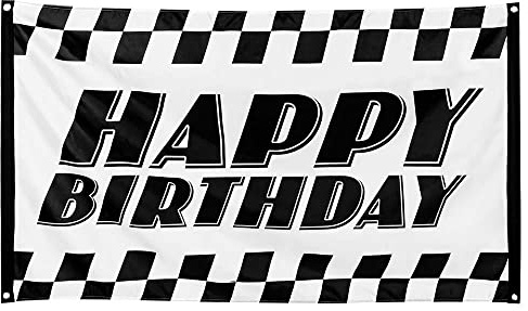 Boland Karierte Happy Birthday Polyester Flagge für Kindergeburtstag Karierte Flagge Rennwagen Go Kart Kindergeburtstag Party Flagge 90 x 150 cm
