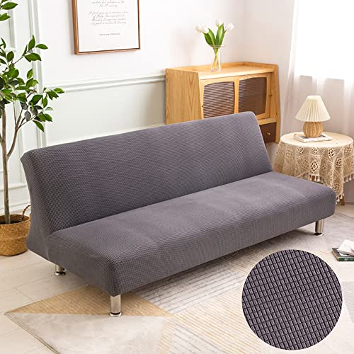 DOTBUY-SHOP Sofabezug Ohne Armlehnen Jacquard Plaid Einfarbig Armlose Sofabettüberzug, Stretch Weich Antirutsch Sofa Schutz Schonbezug für Klappsofa Bett ohne Armlehnen (Dunkelgrau,155-185cm)