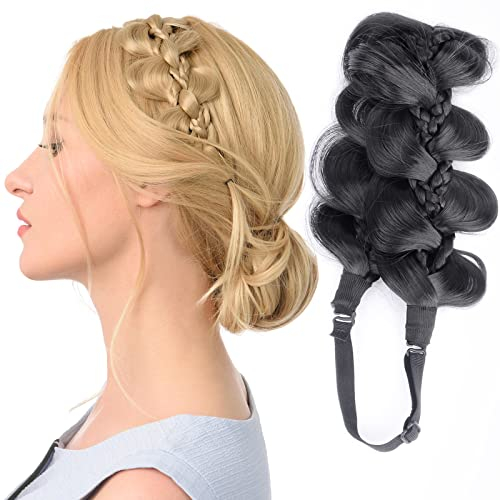 BOBIYA Kinky Kürbis Synthetisches Haar Geflochtenes Stirnband Breite Geflochtene Zöpfe Elastisches Stretch Stirnband für Frauen Mädchen (Natürliches Schwarz)