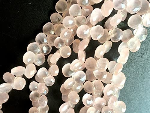 LKBEADS 1 Strand Natural Rose Quartz Beads, Rose Quartz Faceted Heart Briolettes, Rose Quartz Necklace, 11mm 4 Long