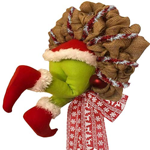 SUPYINI Grinch Kranz Türkranz Wie der Weihnachtsdieb den aus Sackleinen Gestohlen Hat Weihnachtsdeko Girlanden Deko Weihnachtsdekoration, 30*40CM