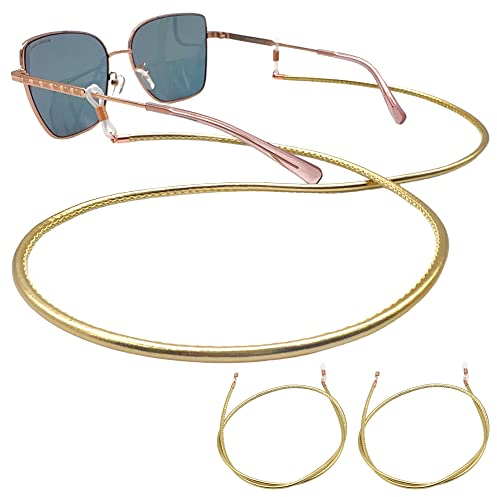 GERNEO® – Toulouse – Premium Leder Brillenband & Brillenkordel – Doppelpack in gold und rosagold Halterungen – Glattlederoptik Unisex PU Brillenkordel für Lesebrille & Sonnenbrille