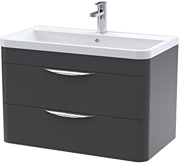 nuie FPA1405 Parade Modern Bathroom Wall Hung 2 Drawer Vanity Basin Cabinet with Polymarble Basin, 800mm, Satin Anthracite