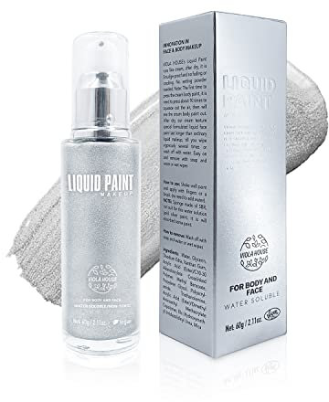 VIOLA HOUSE Pittura viso e corpo, oro argento, lavabile per adulti e bambini, trucco per Halloween Natale SFX, effetti speciali, 60 g/2,11 oz (argento)