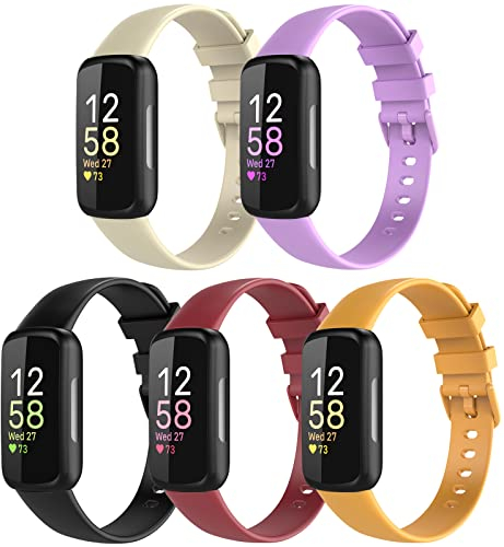TiMOVO Armband Kompatibel mit Fitbit Inspire 3, Sport Ersatzarmband für Damen und Herren, Silikon Uhrenarmband für Fitbit Inspire 3 Tracker, Schwarz/Flieder/Aprikose/Gelb/Rot