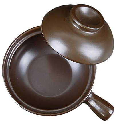 Cazuela de cerámica Redonda, cazuela de Barro Resistente al Calor, cazuela de Barro, sopera con Tapa y asa. Olla para cocinar (Brown a 1.05Quart)