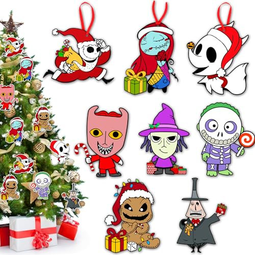 Jack - Decoraciones para árbol de Navidad – 16 adornos colgantes para árbol de Navidad, adornos de pesadilla de Navidad, decoración de Navidad, decoración del hogar en interiores