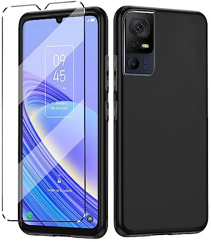 [2 in 1] Case Compatible with TCL 40 SE Cover with 1Pack Tempered Glass Screen Protector for TCL 40 SE, Slim Fit Soft TPU Shockproof Anti-Scratch Phone Case Cover - Black