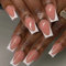 24 Stück Nägel Zum Aufkleben Eckig Mittellang, French Tips Nude Rosa Press on Nails Ballerina Full Cover Kunstnägel mit Klebepads, Square Natürlich Acryl Künstliche Fingernägel für Frauen und Mädchen