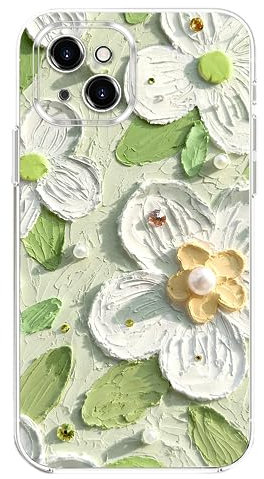 EYZUTAK Case for iPhone 11, Colorful Oil Painting Flowers Leaves Pattern Cute Exquisite Floral Blossom Phone Cover Stylish Durable Soft TPU Shockproof Protective Bumper Case for Girls Women - Green