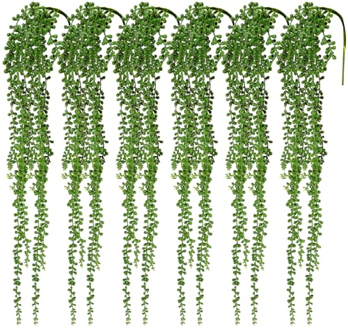 CACASO 6 Stück Perlenkette, künstliche hängende Sukkulenten, künstliche Perlenkette, künstliche Hängepflanzen, künstliche Perlenschnur für Wand, Haus, Garten, drinnen und draußen