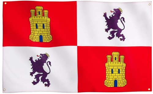 Runesol Bandera de Castilla y León, 91x152cm, 3ft x 5ft, 4 Ojales, Ojal en Cada Esquina, Castilla y León, Castela e Leão, Banderas Premium, Interior, Exterior, Colores Vívidos, Día de la Constitución