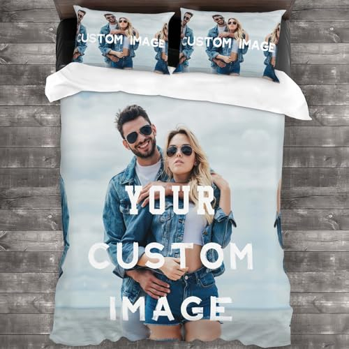 Bbflyper Personalisierte Bettwäsche,Personalisierter Bettbezug 135 x 200 und Kissenbezug mit Eigenem Foto/Text/Logo,zum Selbermachen für Familien,Paare,Kindergeburtstage