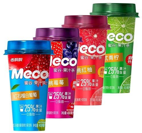 MECO Instant Fruit Juice Tea Drink Assorted 4 Flavours 400ml (Pack of 4)