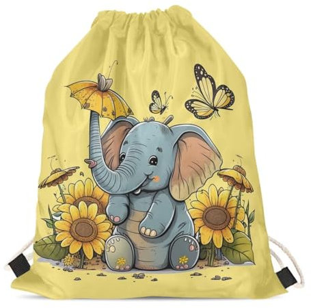 Upetstory Turnbeutel mit Tier-Muster, Kordelzug für Teenager, Kinder, Rucksack für Schule, Geschenke, Sonnenblumen-Elefant 3, Traditionell