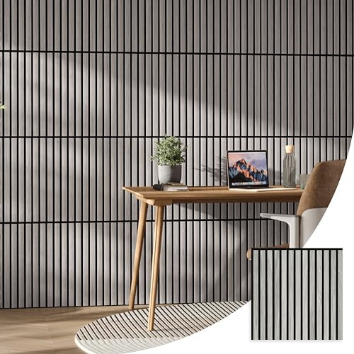 WVH 2 Grey Oak Acoustic Wood Veneer Slatted Wall Panels 52 x 52 cm Interior Walls Décor