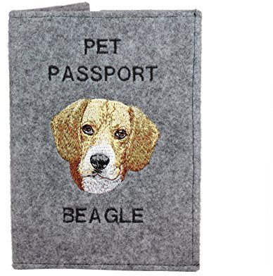 Art-Dog Hundepasshülle - Handgefertigte Filzhülle mit gesticktem Muster - Tierärztliche Reisepasshülle für Hunde - 17x12,5cm - Beagle