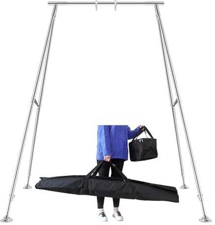 LLAVID Aerial Hoop Freistehender, tragbarer Aerial Hoop Gymnastikrahmen mit Aufbewahrungstasche, Innen Außen Yoga-Reifen-Schaukel Ständer, Abnehmbar Zuhause Luftreifen und Seidenrahmen