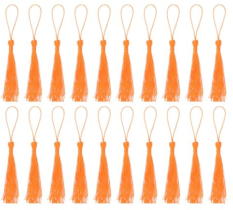 QUARKZMAN Lesezeichen Quasten - 20 Stück 13cm/5 Seidig Weiche Mini Quaste mit Schlaufen für Schlüsselanhänger Abschluss Handgemachtes DIY Bastelzubehör, Orange