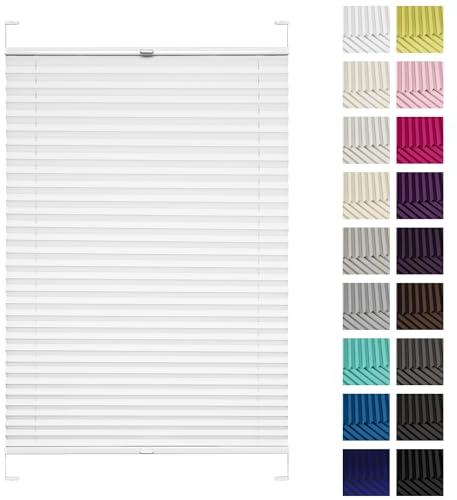 Rettika Plissee mit Bohren, Breite: 60 cm, Höhe: 120 cm, Weiß, Fensterrollo Sonnenschutz, Plisseerollo innen, Rollo für Fenster mit Bohren