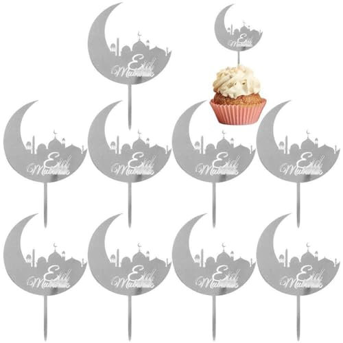 Lipfer Eid Mubarak Cupcake Toppers 10pcs Eid Acryl Cupcake Topper Ramadan Kuchendekorationen Kareem Partyzubehör Für Muffin Kuchen