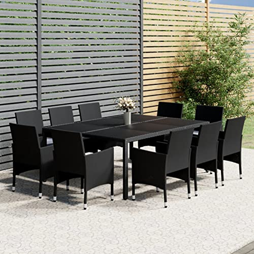 Gaseeto Sitzgruppe Garten Rattan Essgruppe 10 Personen Rattan Gartenmöbel Set mit 10 Gartenstuhl Gartenmöbel Essgruppe Gartengarnitur Rattan Schwarz Gartentisch Balkonmöbel Set