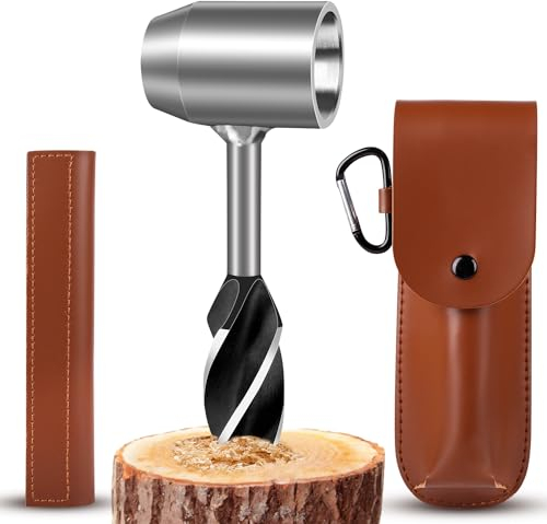 RNHDLY Trapano Manuale, Trivella a Mano Con Custodia In Pelle, Bushcraft Accessori per la Mano per c=Campeggio, Esterni, Bushcrafting