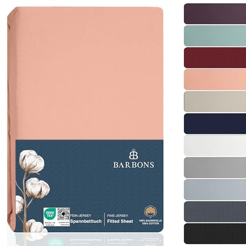 BARBONS Spannbettlaken 160x200cm - 100% Baumwolle Spannbetttuch Rosa | Oeko-TEX Zertifiziert - Bettbezug - Bettlaken - Jersey - für Boxspringbett und Dicke Matratzen bis 27 cm