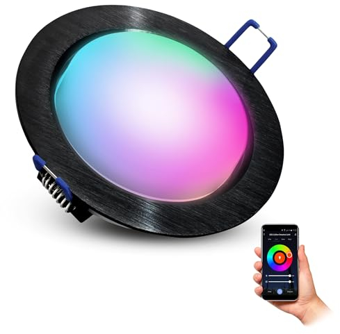 SSC-LUXon RX-3 LED Einbauleuchte schwarz rund flach - inkl. GX53 smart LED 6W RGB CCT - Deckeneinbauspot kompatibel mit Alexa, Siri & Google