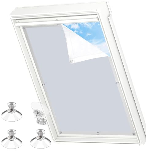 MUHOO Blackout Roller Blind for Windows, Roof Fender Roller Blind, No Drilling, 100% Opaque Thermal Blind with Suction Cups, Grey (96 x 115 cm, S08)