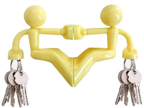Morn Light 2 Pack Strong Magnetic Key Holder, Fun Man-Shaped Key Hooks with Neodymium Magnet for Fridge, Freezer & Metal Surfaces, Novelty Home Organiser Gift Ideas(2,Yellow)