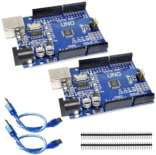 R3-Microcontroller Board, 2 Unidades Placa Base con Cable USB, Placa, R3-Microcontrolador Board Compatible con Entorno de Desarrollo Arduino, módulo codificador R3