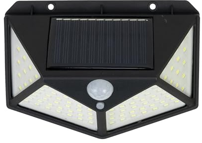 PNI LED Solarlampe GreenHouse WS10, 100 LEDs, 600lm, PIR-Winkel 120 Grad, Akku 1800mAh, Wandmontage, Schwarz