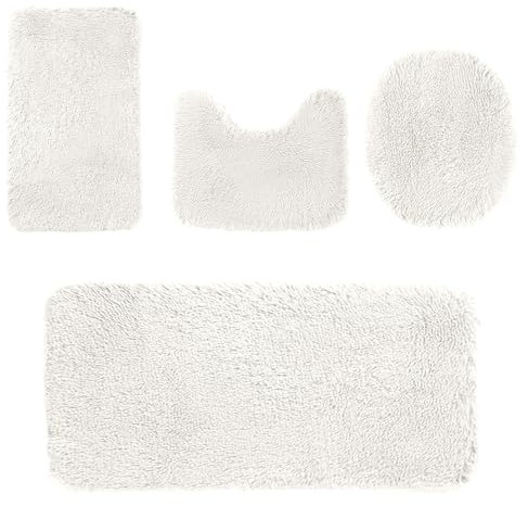 Generic Bathroom Rugs Set - 4 Piece With U-Shaped Contour Toilet Mat, Lid Cover, Soft Absorbent Bath Mats Non-Slip Bath Mat For Bathroom, Bathtub, Toilet, And Sink (White)