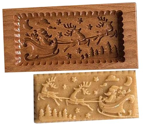 Weihnachtskeksmarken, Santa ＆ Rentierform Holzkeksformen Kekse Prägepresse Stempel für Weihnachten Backen, Ostern, Thanksgiving Küche DIY, Backwerkzeugzubehör Accessoires