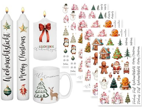 Sugeru 6 PCS Kerzentattoos Weihnachten (200+ Muster),Wassertransferdruck | DIY asserschiebefolie Kerzen | Kerzenaufkleber Weihnachts Sticker | Kerzen Dekorieren | Ostern,Adventskerze (Weihnachten Ⅴ)